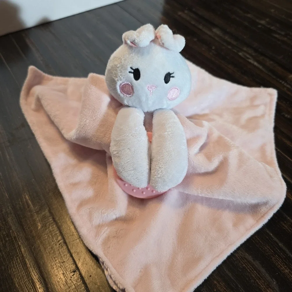 Forever Baby Bunny Pink Teether Security Blanket Rabbit Crinkle Ears Lovey